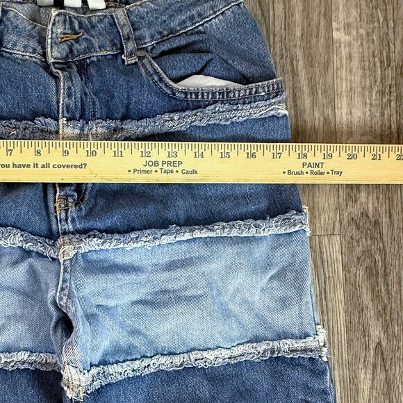 Ragged Jeans Patchwork Denim Maxi Skirt Size 30 Blue Two Tone Frayed Panels - Picture 5 of 9